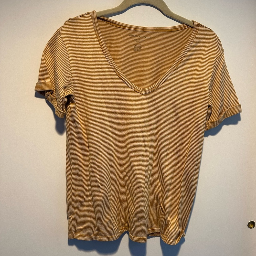 American Eagle Striped V-Neck Tee